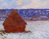 克劳德 莫奈 : Grainstack in Overcast Weather, Snow Effect